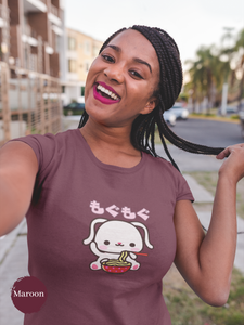 Ramen T-Shirt - Munching "Mogu Mogu" Japanese Foodie Shirt with Cute Bunny and Ramen Art
