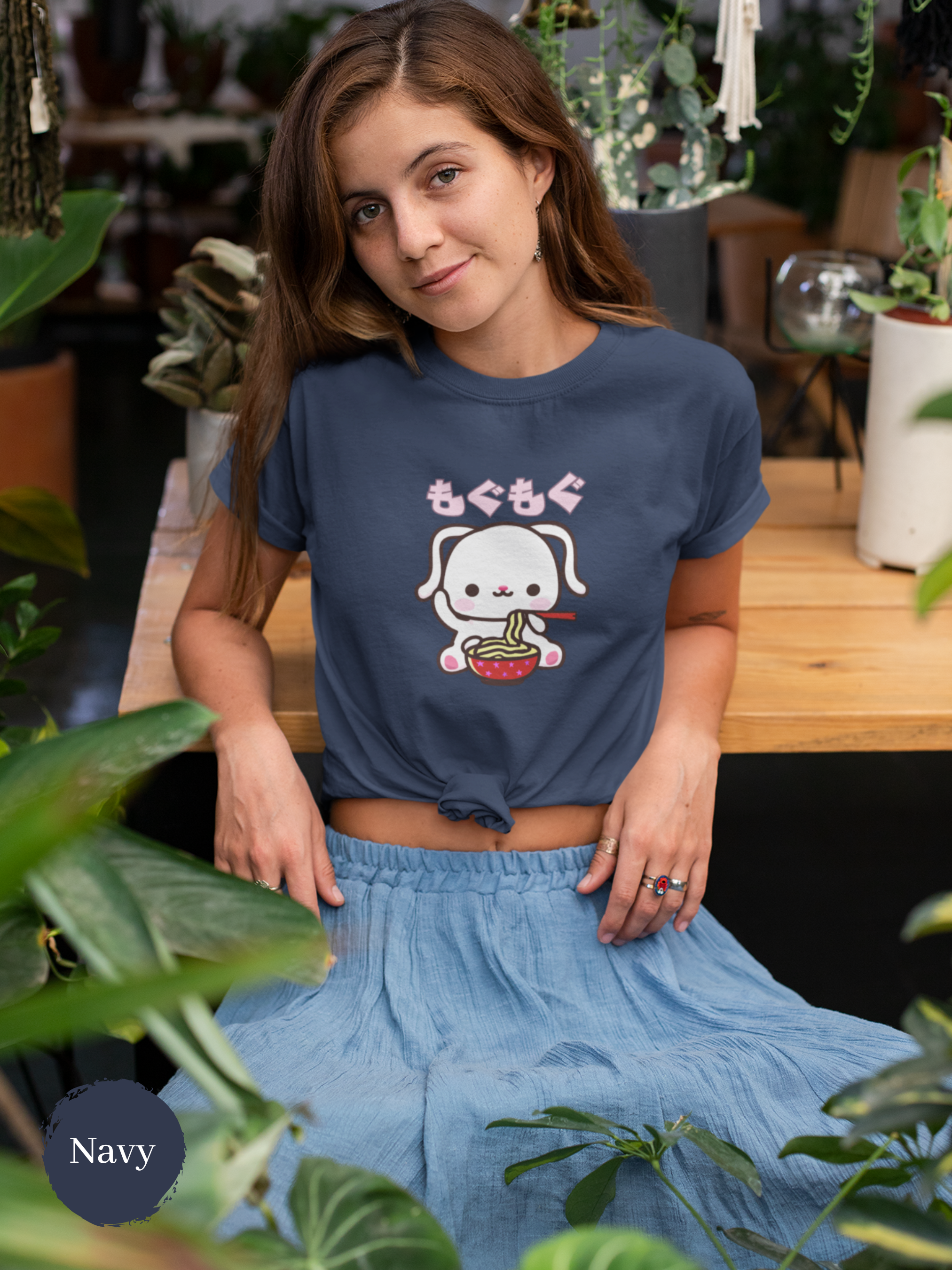 Ramen T-Shirt - Munching "Mogu Mogu" Japanese Foodie Shirt with Cute Bunny and Ramen Art