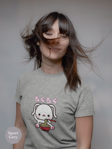Ramen T-Shirt - Munching "Mogu Mogu" Japanese Foodie Shirt with Cute Bunny and Ramen Art