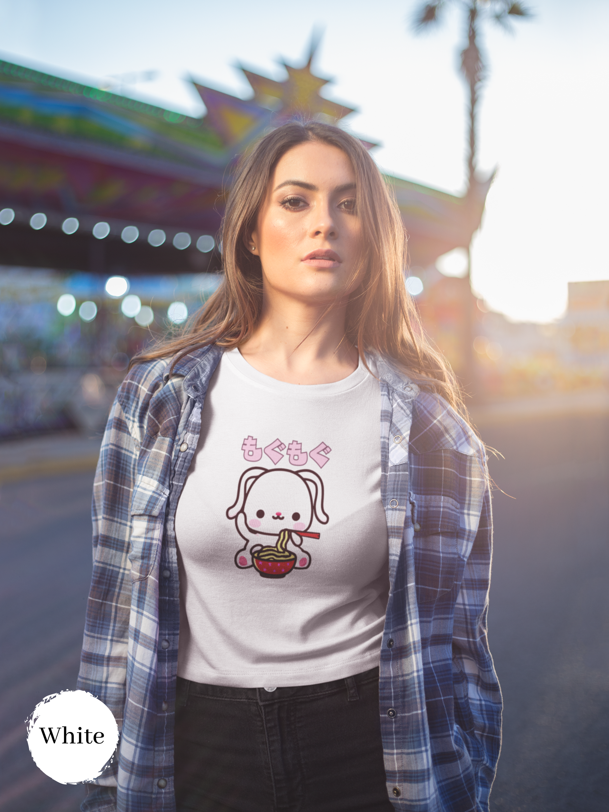Ramen T-Shirt - Munching "Mogu Mogu" Japanese Foodie Shirt with Cute Bunny and Ramen Art