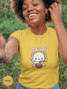 Ramen T-Shirt - Munching "Mogu Mogu" Japanese Foodie Shirt with Cute Bunny and Ramen Art