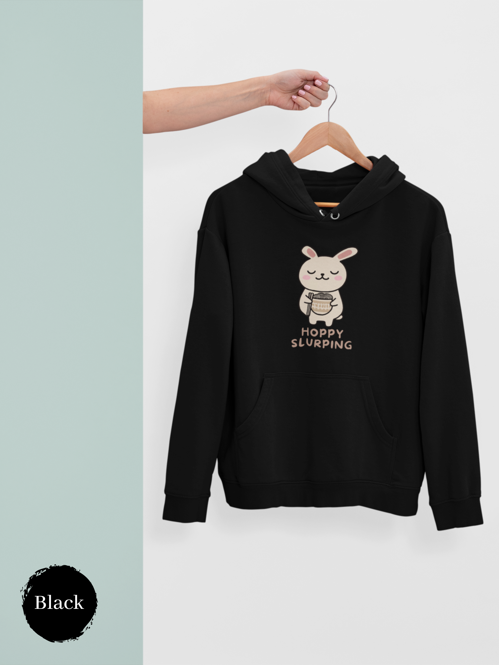 Ramen Hoodie: Hoppy Slurping Bunny with Delicious Ramen Art - Perfect for Foodie and Asian Food Lovers
