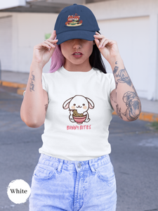 Ramen T-shirt: Bunny Bites - Japanese Foodie Shirt Featuring Cute Bunny Illustration and Ramen Art