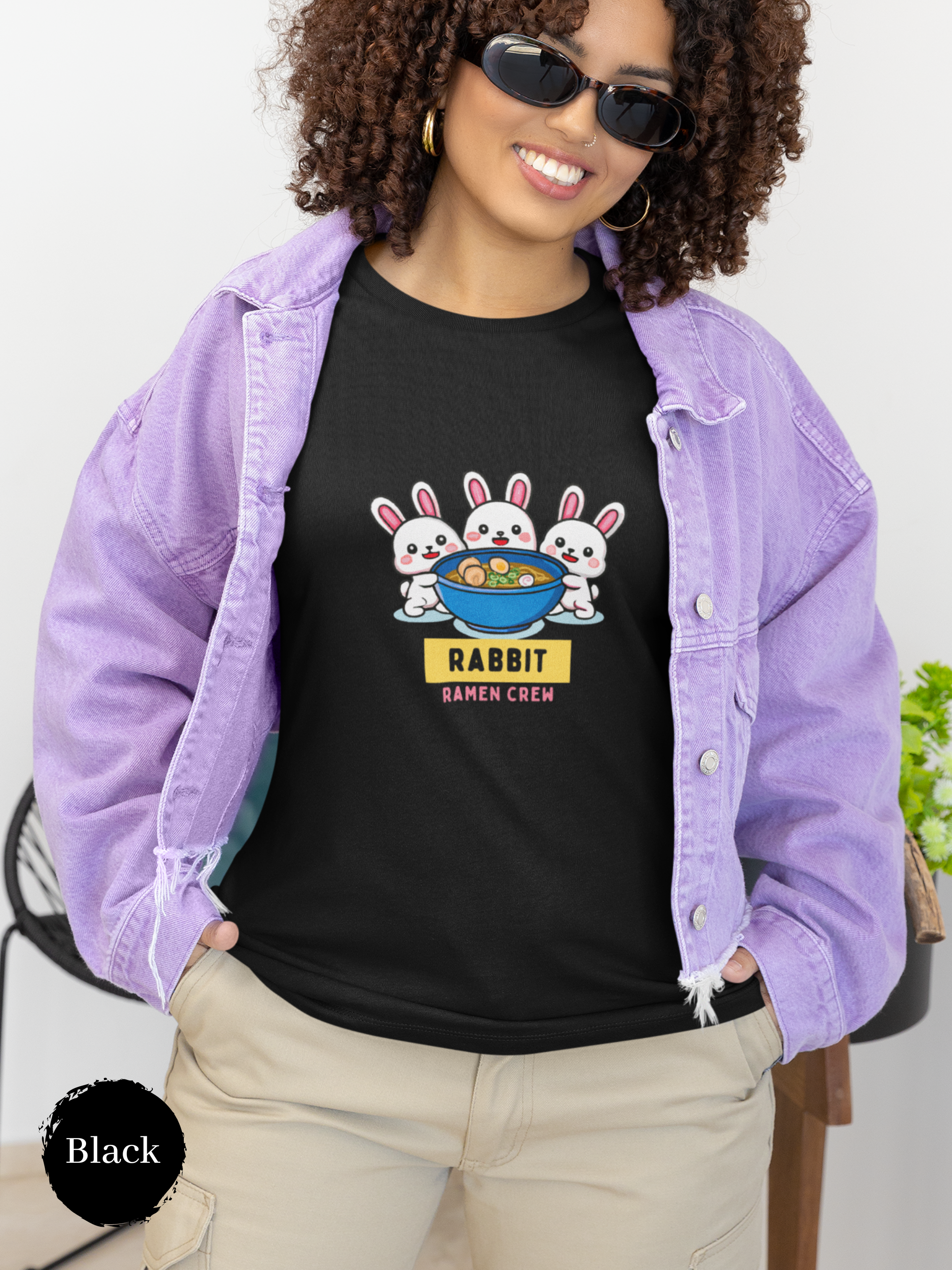 Ramen T-Shirt: Rabbit Ramen Crew Japanese Foodie Shirt with Ramen Art
