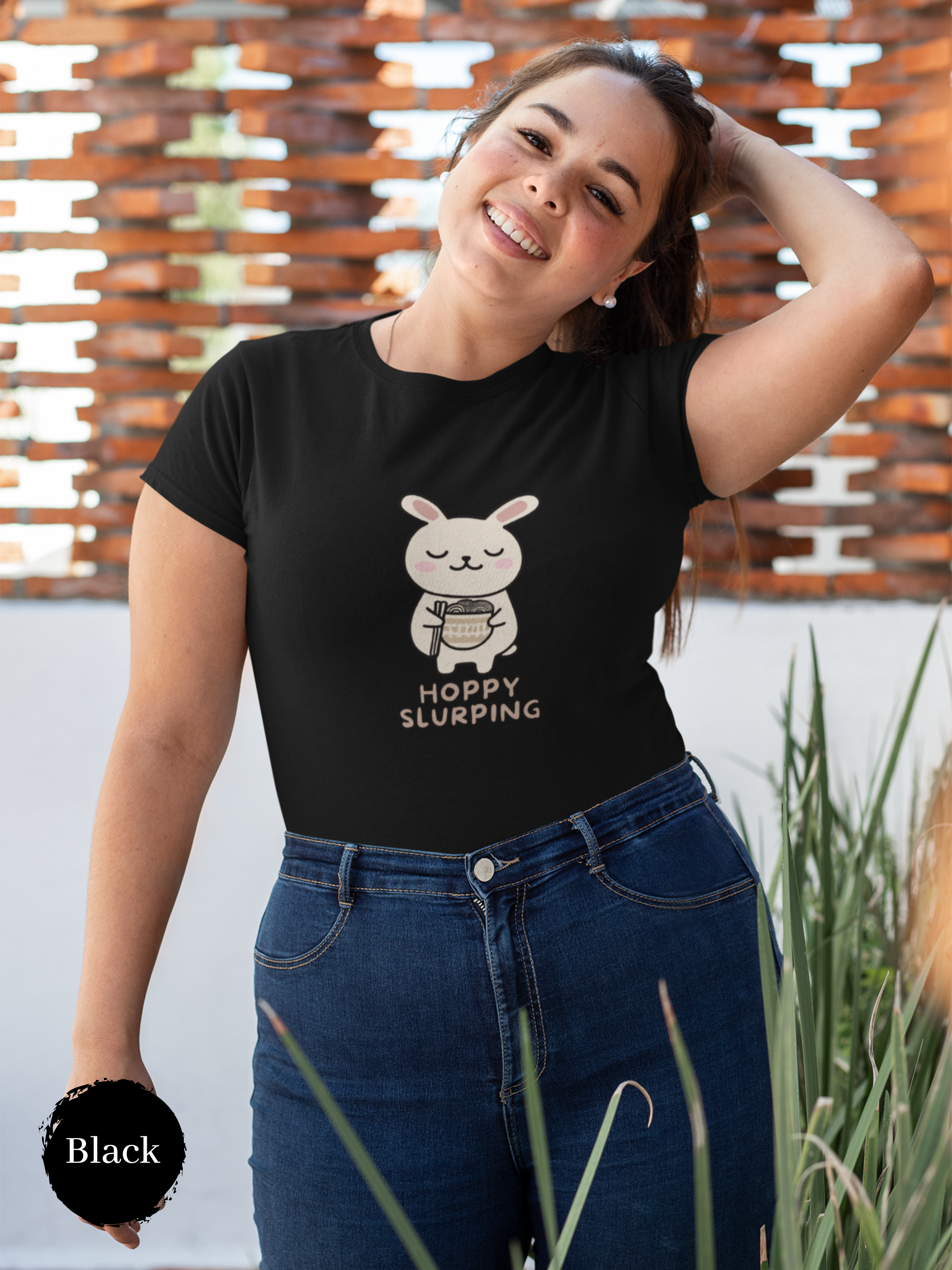 Ramen T-Shirt: Hoppy Slurping Japanese Foodie Shirt with Cute Bunny and Ramen Art