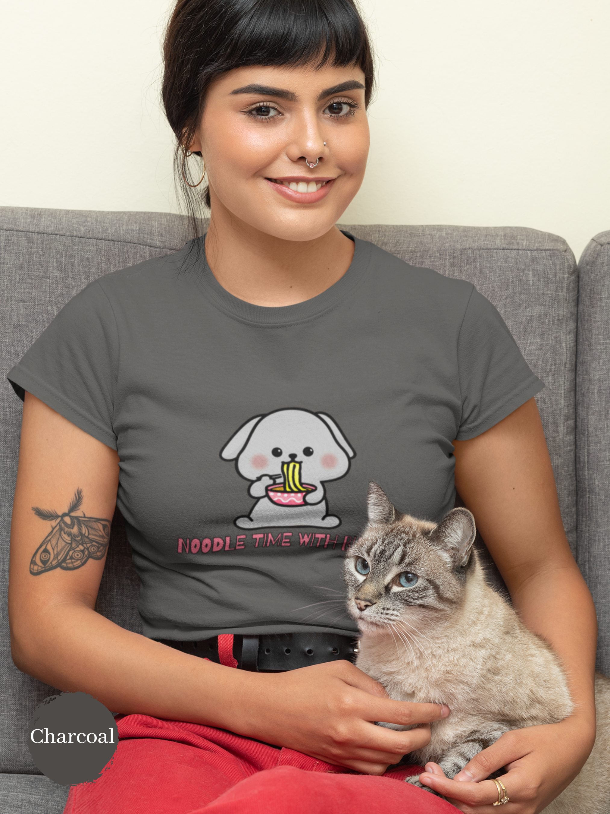 Ramen T-Shirt: Noodle Time with Bunny Japanese Foodie Shirt with Ramen Art
