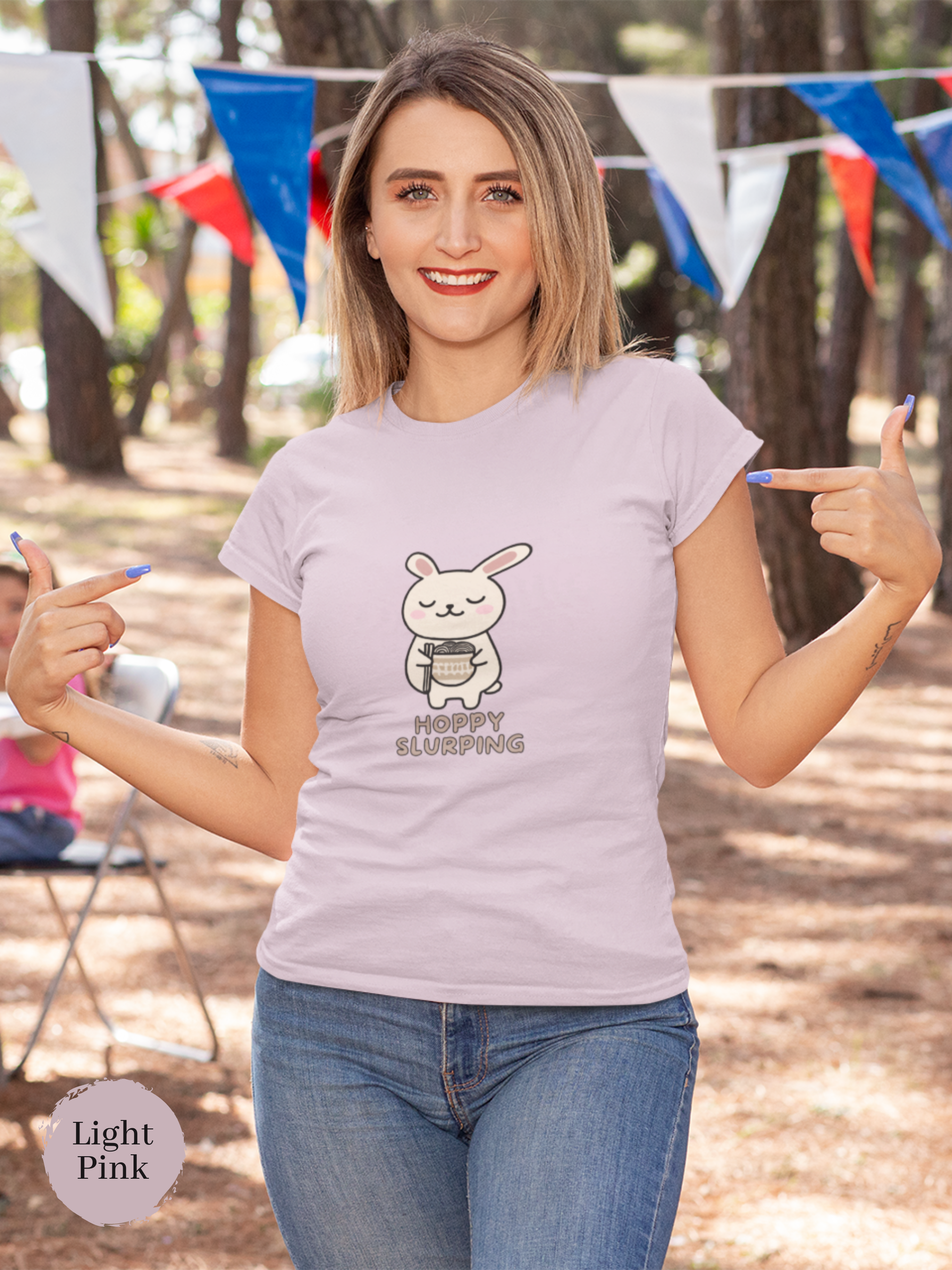 Ramen T-Shirt: Hoppy Slurping Japanese Foodie Shirt with Cute Bunny and Ramen Art