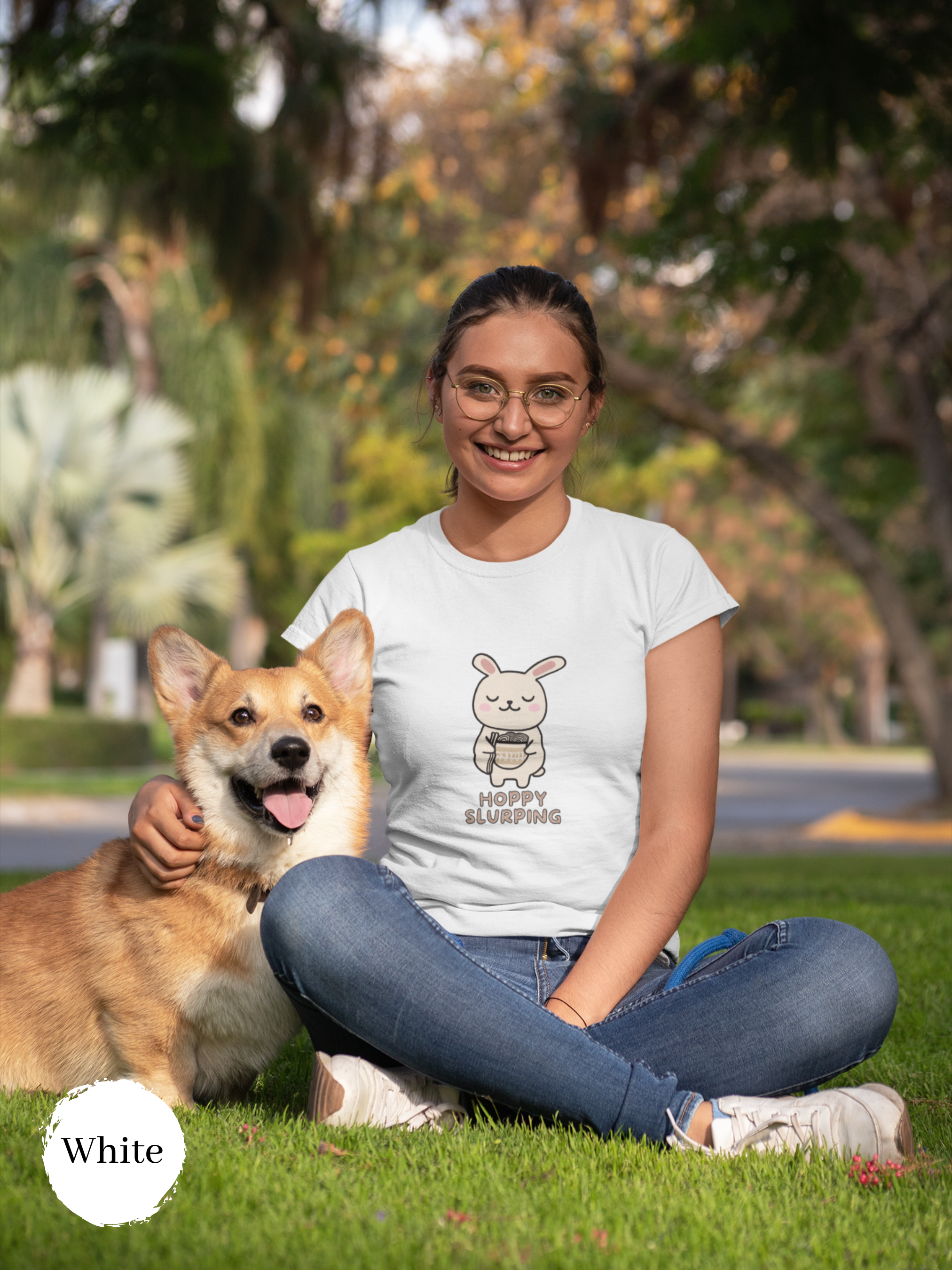 Ramen T-Shirt: Hoppy Slurping Japanese Foodie Shirt with Cute Bunny and Ramen Art