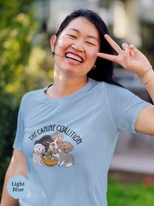 Ramen T-shirt: The Canine Coalition - Japanese Foodie Shirt with Ramen Art featuring 6 Cute Dogs