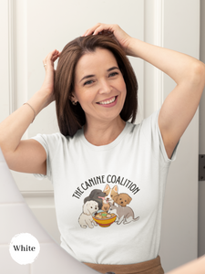 Ramen T-shirt: The Canine Coalition - Japanese Foodie Shirt with Ramen Art featuring 6 Cute Dogs