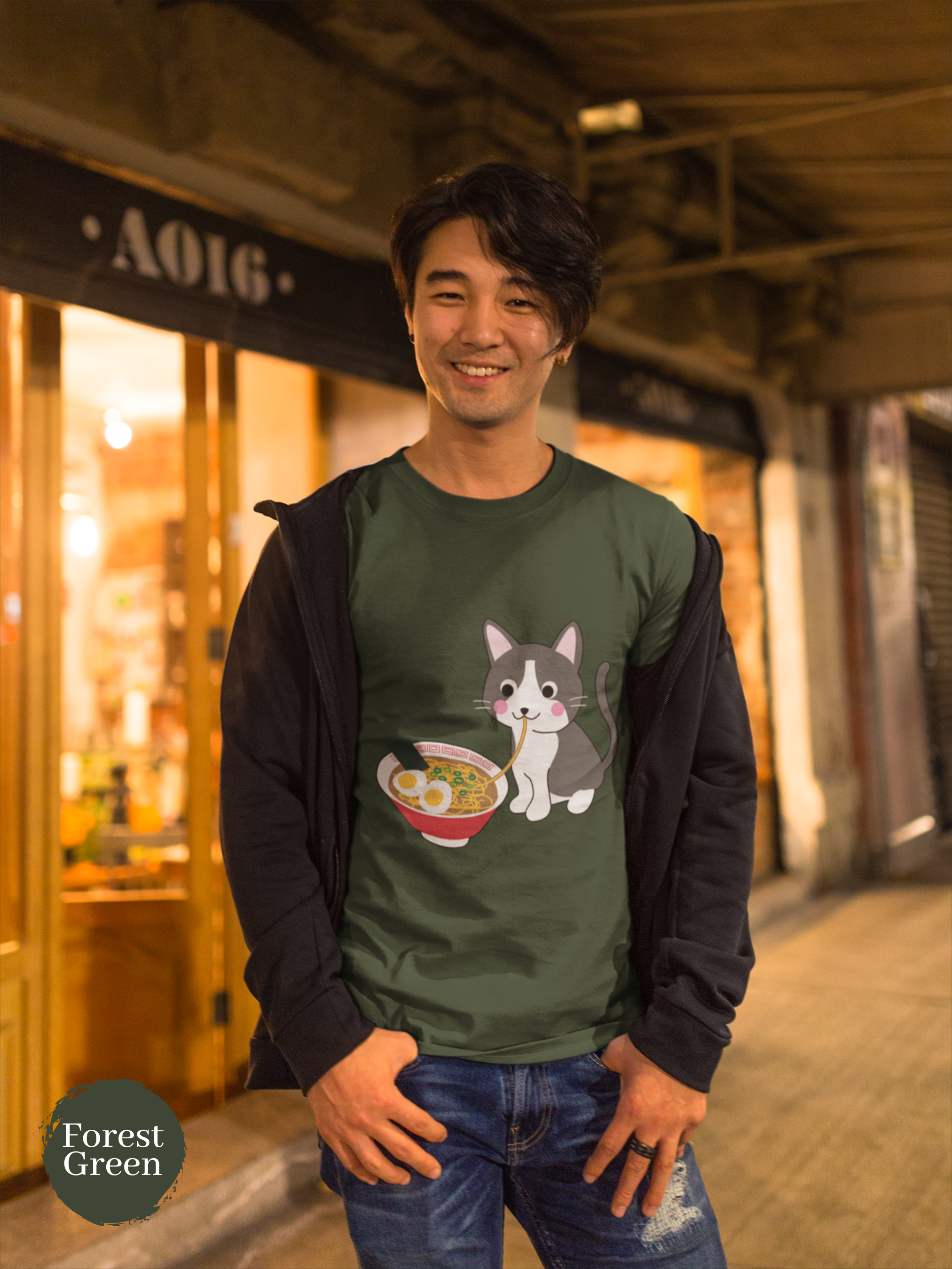 Ramen Cat T-Shirt: Japanese Foodie Shirt with Cute Cat Illustration and Ramen Art