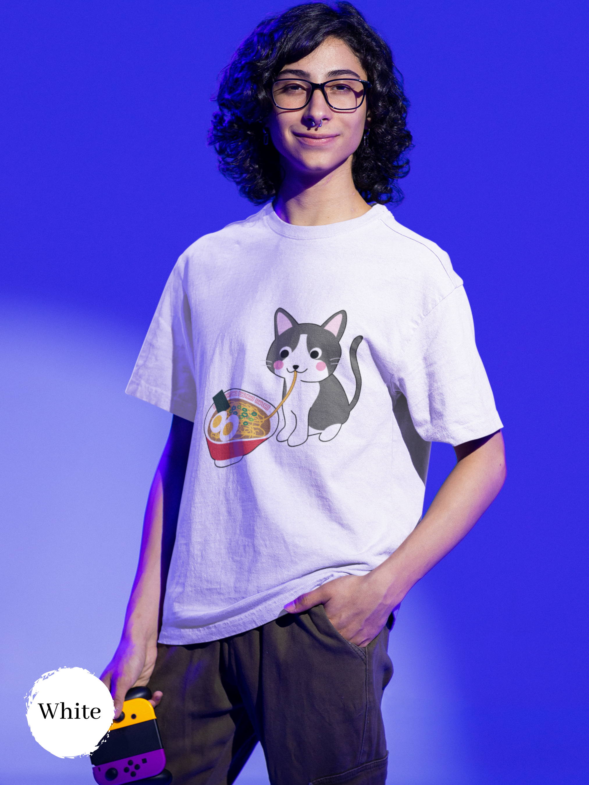 Ramen Cat T-Shirt: Japanese Foodie Shirt with Cute Cat Illustration and Ramen Art