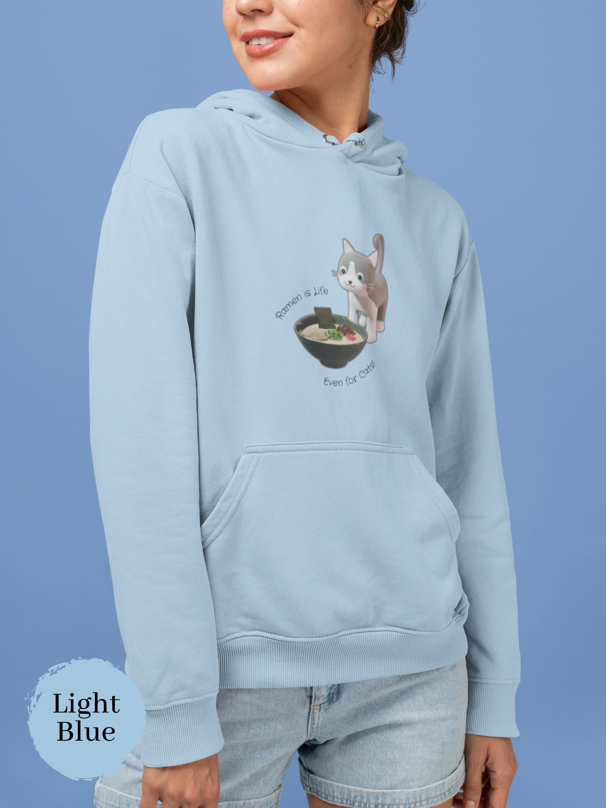 Ramen Hoodie Ramen is Life Even for Cats Cat Noodle Pun Sweatshirt