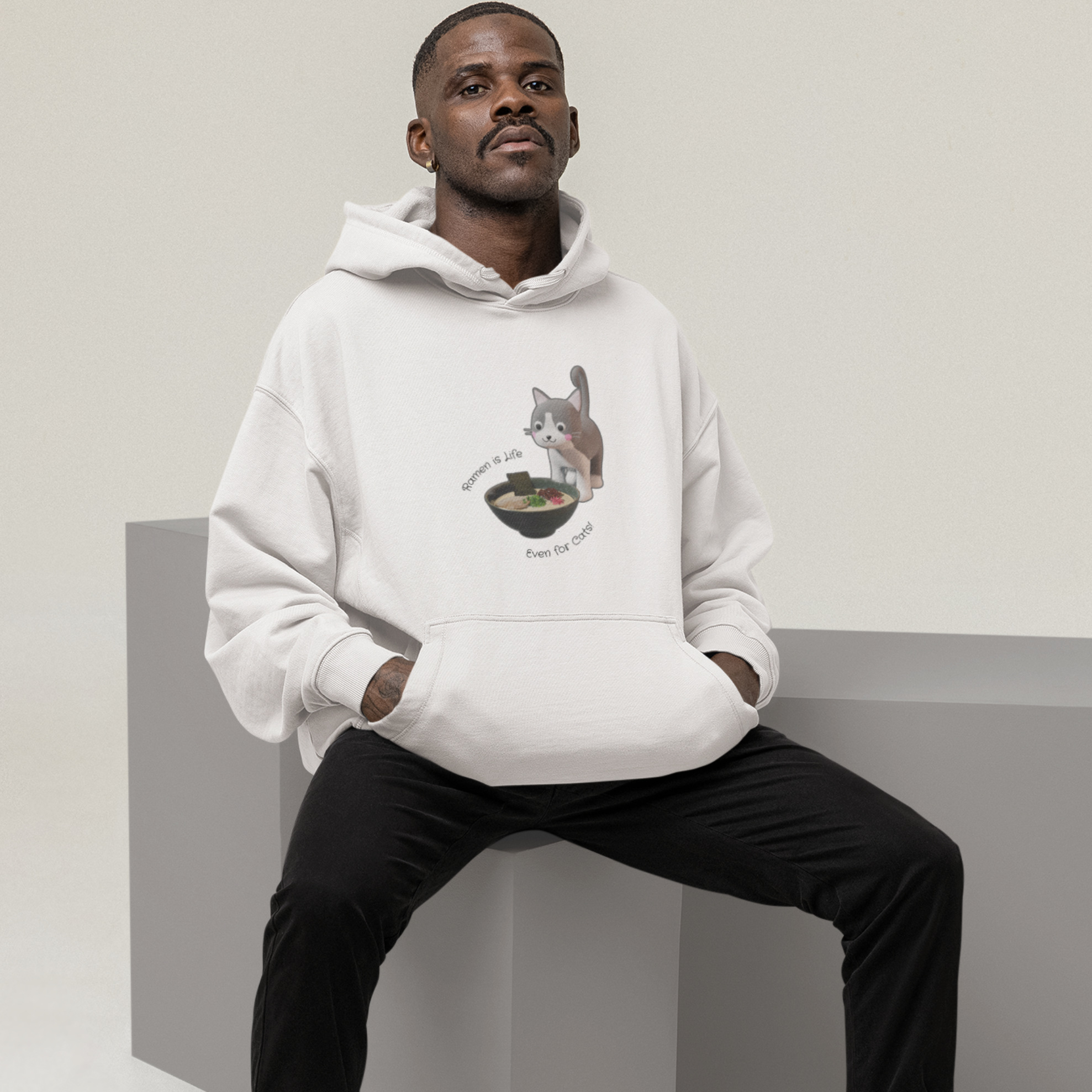 Ramen Hoodie Ramen is Life Even for Cats Cat Noodle Pun Sweatshirt