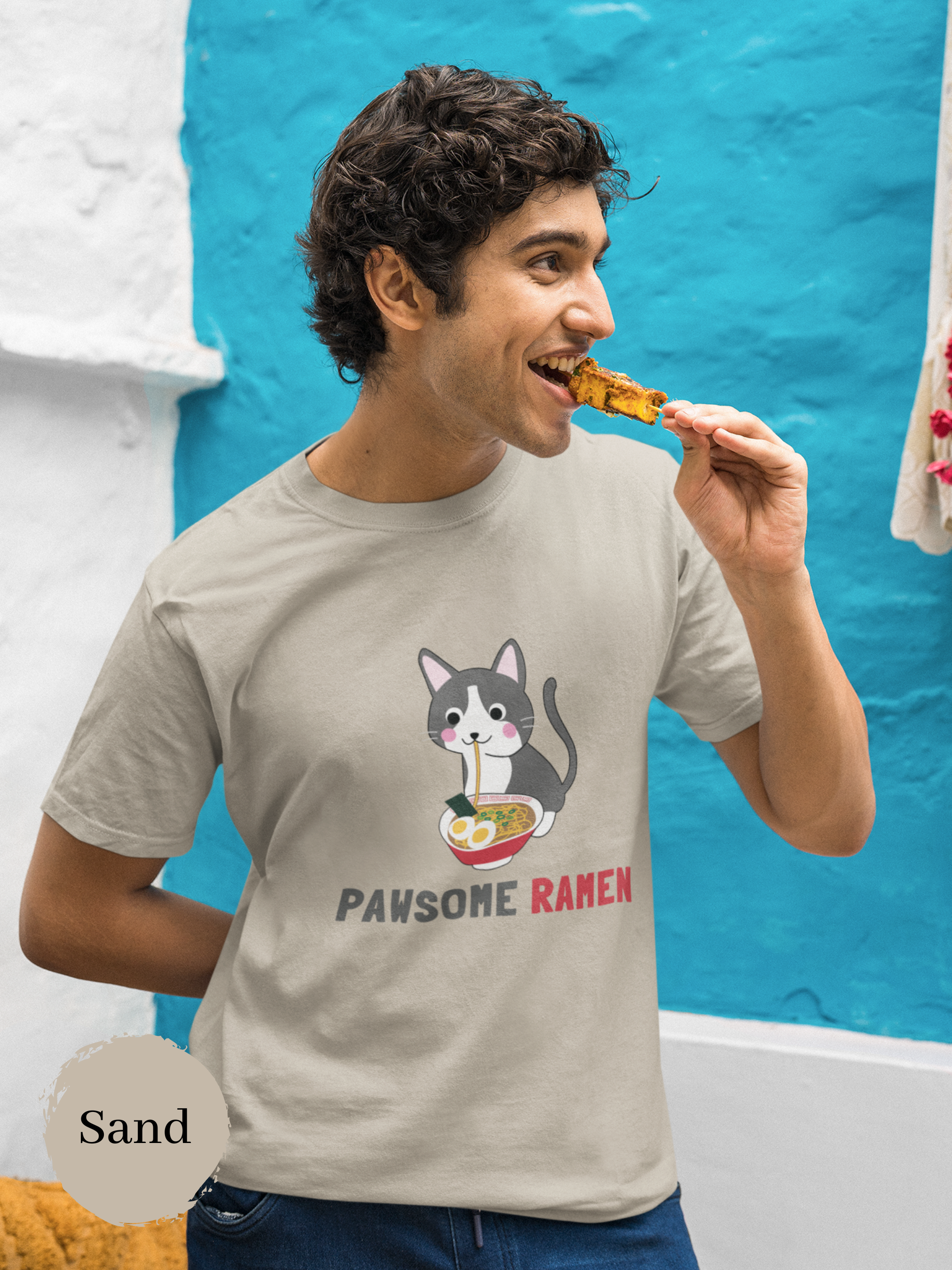 Ramen T-shirt Pawsome Ramen with Cat Illustration Japanese Foodie Shirt