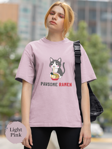 Ramen T-shirt Pawsome Ramen with Cat Illustration Japanese Foodie Shirt