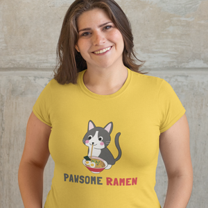 Ramen T-shirt Pawsome Ramen with Cat Illustration Japanese Foodie Shirt