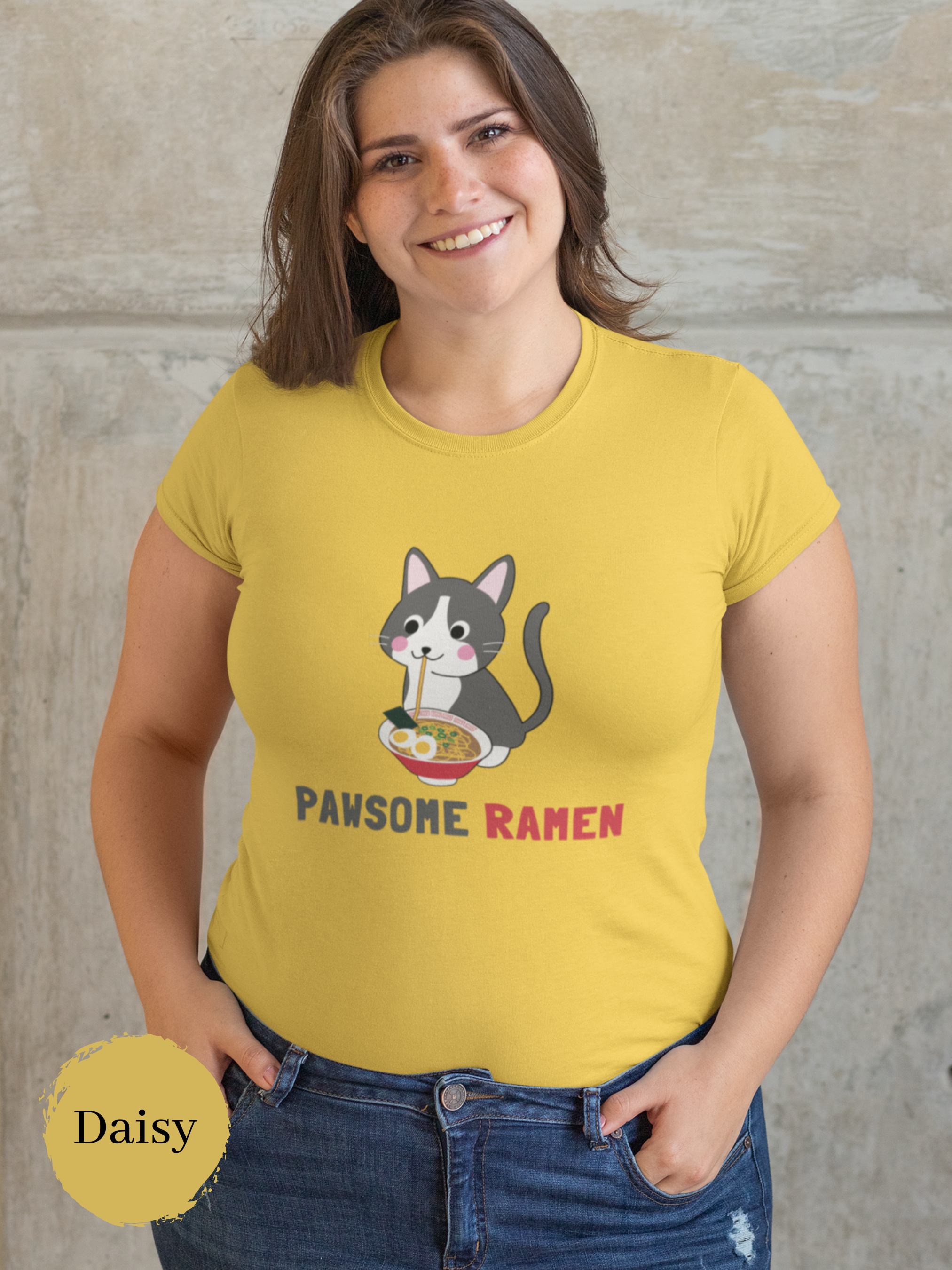 Ramen T-shirt Pawsome Ramen with Cat Illustration Japanese Foodie Shirt