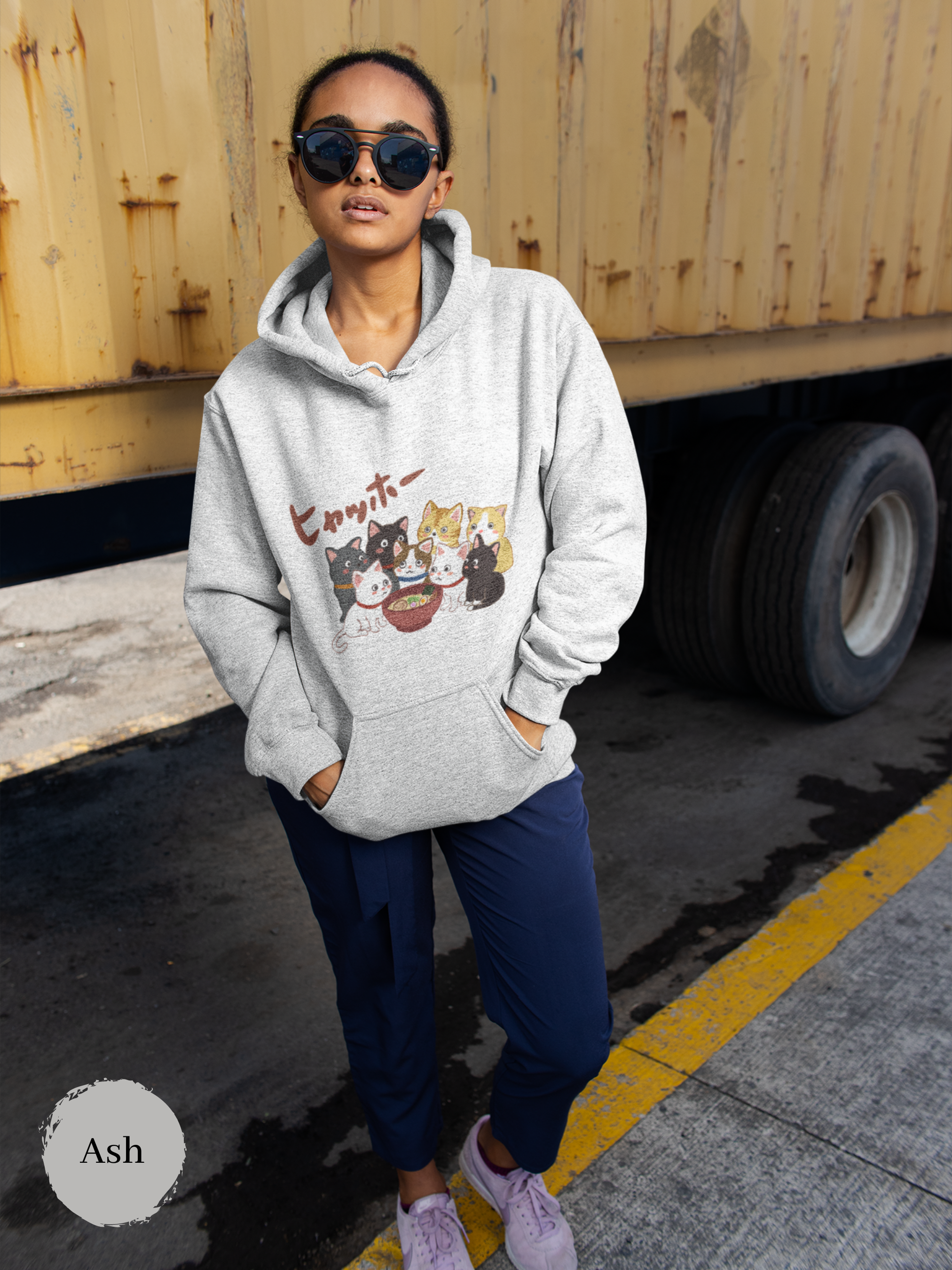 Ramen Hoodie - 'Hyahho!' Cute Cat Gang and Delicious Ramen Bowl Design, Perfect for Foodie Hoodies and Ramen Art Lovers