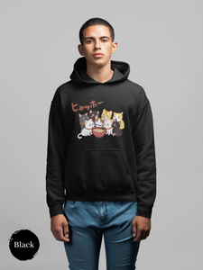 Ramen Hoodie - 'Hyahho!' Cute Cat Gang and Delicious Ramen Bowl Design, Perfect for Foodie Hoodies and Ramen Art Lovers