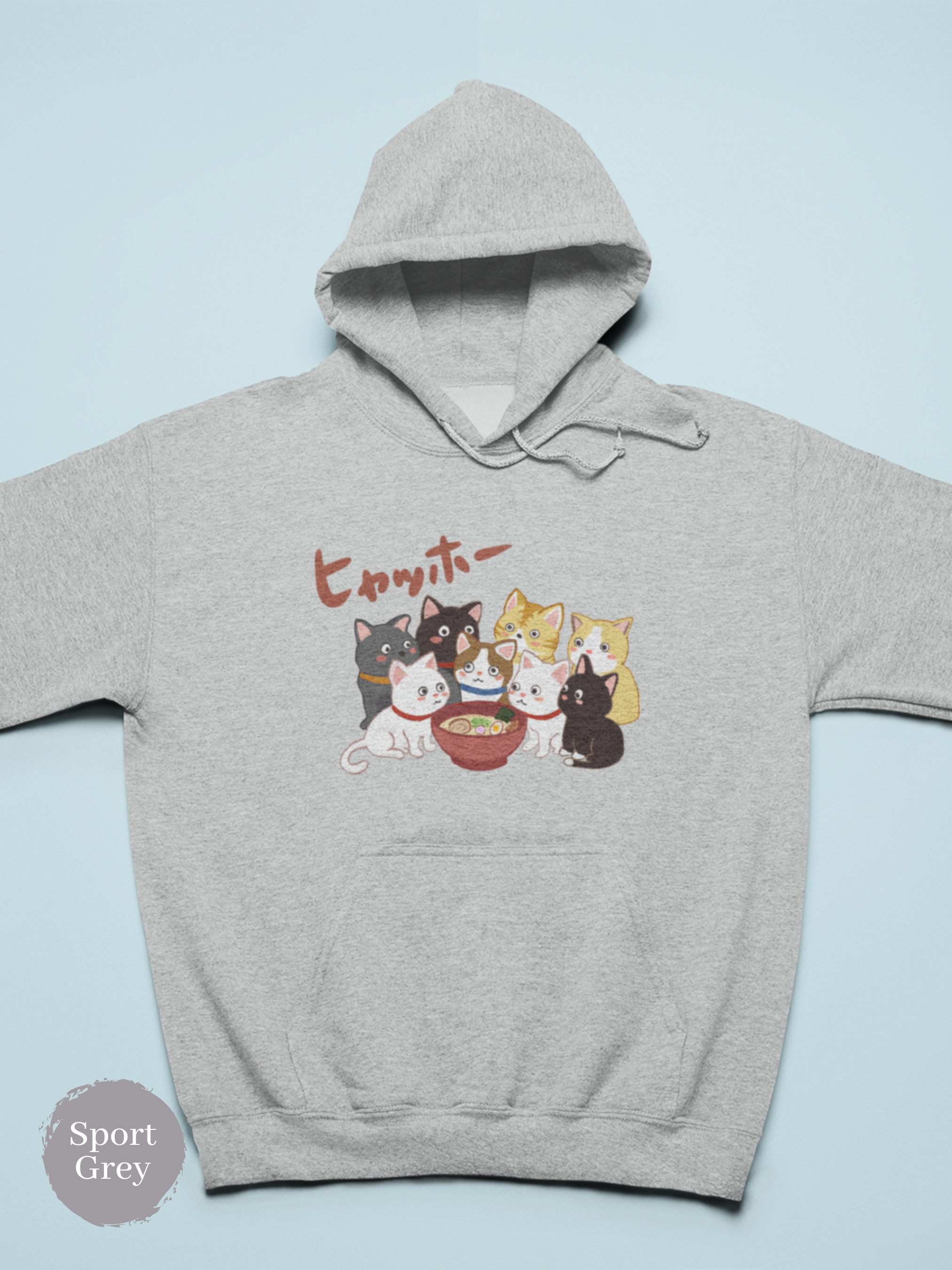 Ramen Hoodie - 'Hyahho!' Cute Cat Gang and Delicious Ramen Bowl Design, Perfect for Foodie Hoodies and Ramen Art Lovers