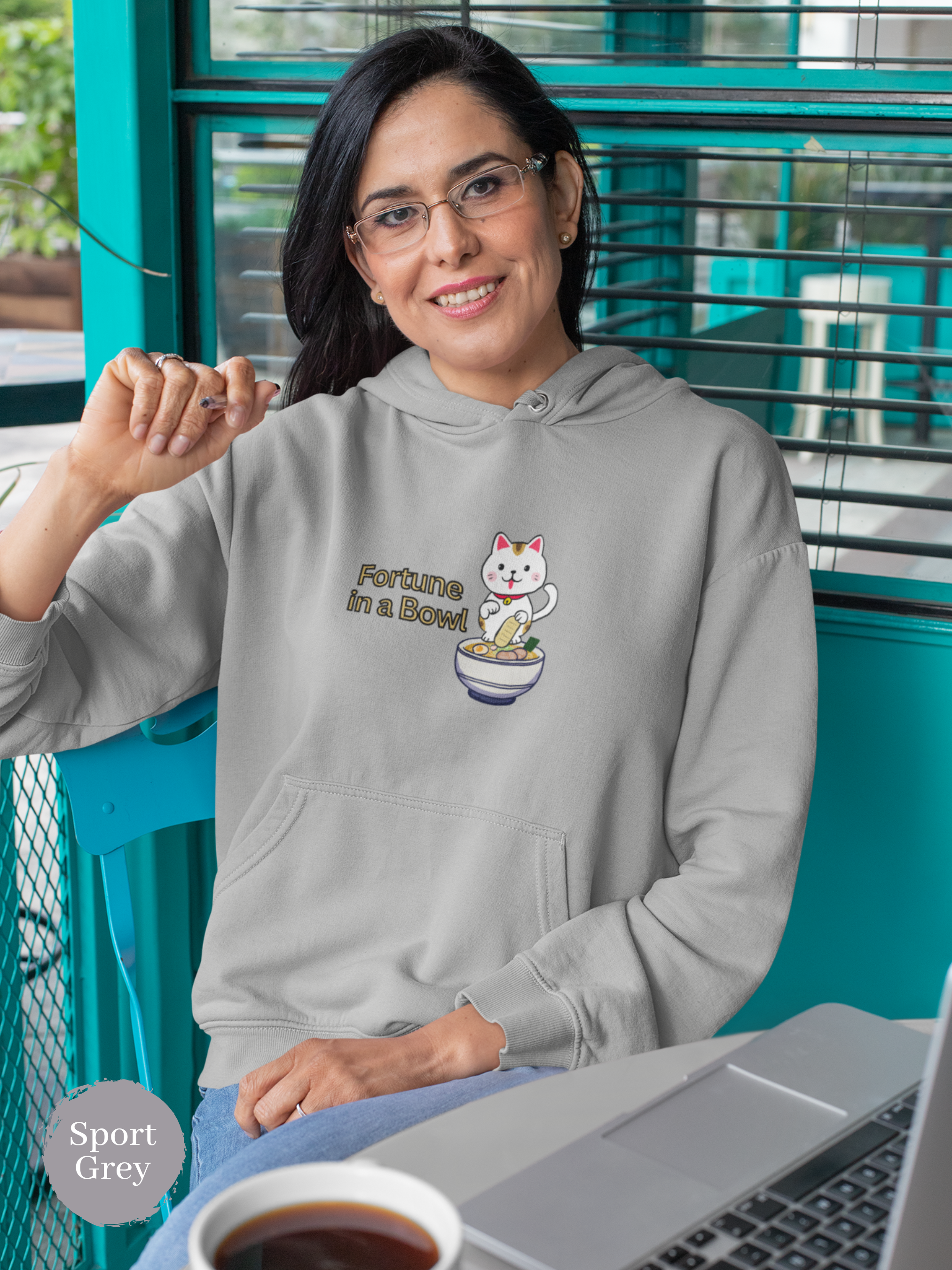 Ramen Hoodie: Pun Hoodie featuring "Fortune in A Bowl" Cat Ramen Art for Ramen Lovers and Foodie Fans