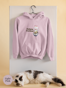 Ramen Hoodie: Pun Hoodie featuring "Fortune in A Bowl" Cat Ramen Art for Ramen Lovers and Foodie Fans