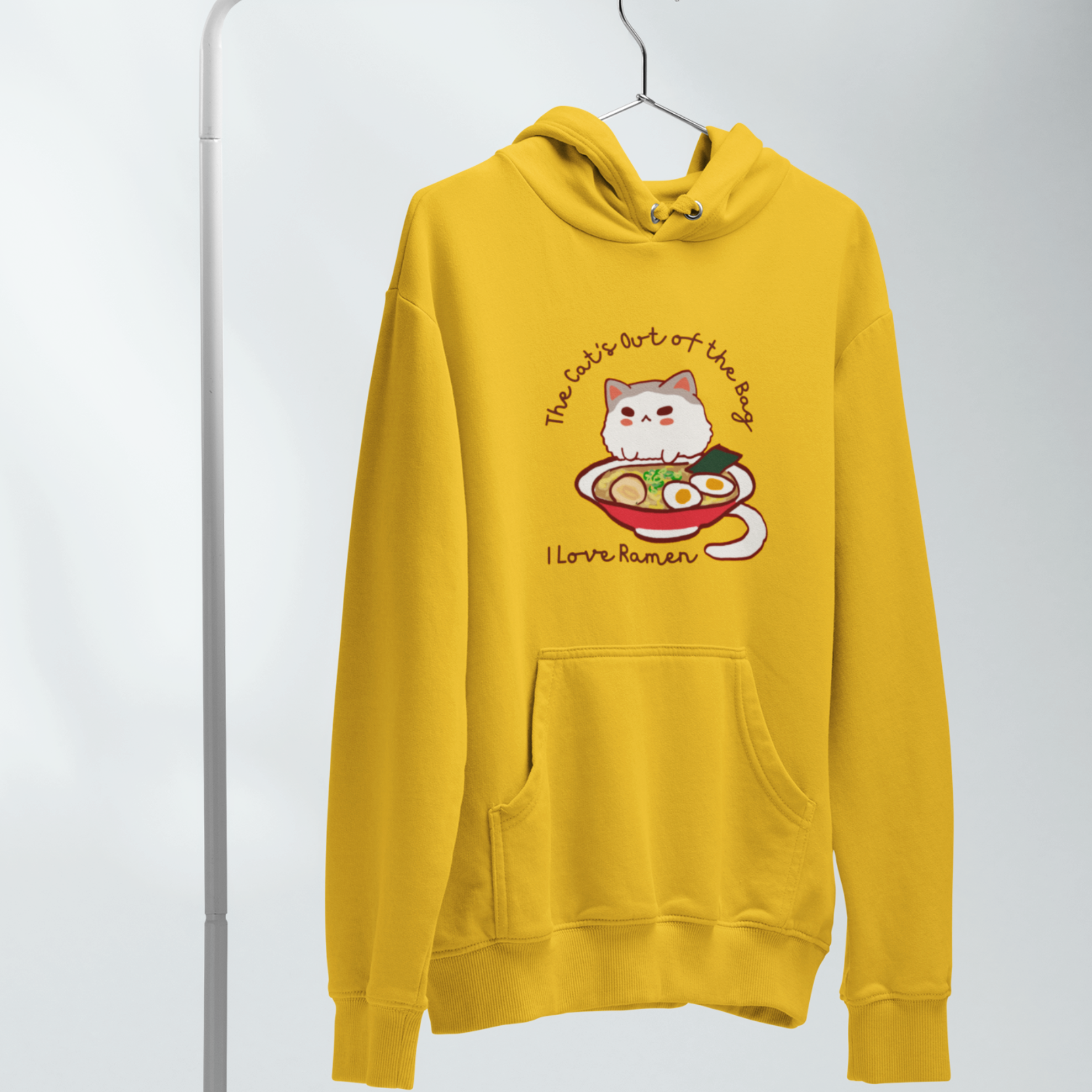 Ramen Hoodie - The Cat's Out of the Bag: A Playful and Punny Ramen Art and Foodie Hoodie for Cat and Noodle Lovers