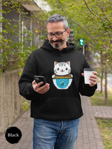 Ramen Hoodie: Cute Cat and Noodle Bowl - Pun Hoodie with Ramen Art and Asian Twist