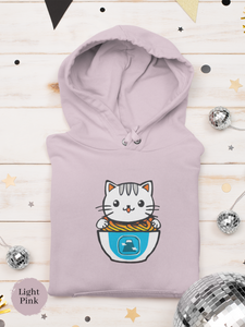 Ramen Hoodie: Cute Cat and Noodle Bowl - Pun Hoodie with Ramen Art and Asian Twist