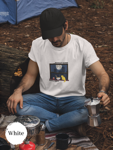 Ramen T-shirt: Moonlit Ramen with a View featuring a Cat and Night City Scene - Japanese Foodie Shirt and Ramen Art