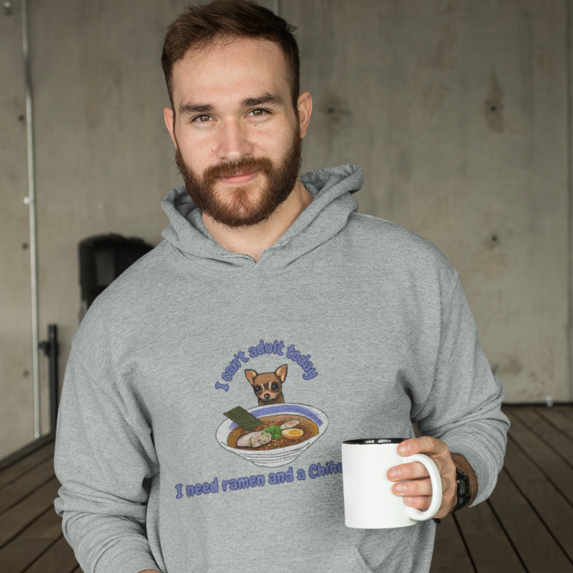 Ramen Hoodie: I Can't Adult Today, I Need Ramen and a Chihuahua - Foodie Pun Hoodie with Asian Ramen Art