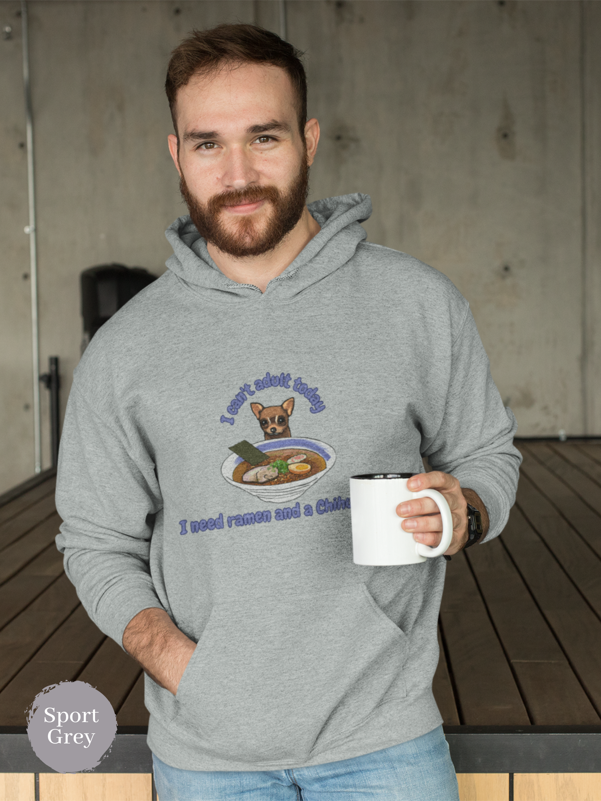 Ramen Hoodie: I Can't Adult Today, I Need Ramen and a Chihuahua - Foodie Pun Hoodie with Asian Ramen Art