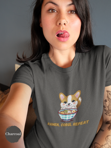 Ramen T-Shirt: Ramen, Corgi, Repeat - Japanese Foodie Shirt with Ramen Art