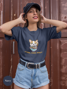 Ramen T-Shirt: Ramen, Corgi, Repeat - Japanese Foodie Shirt with Ramen Art