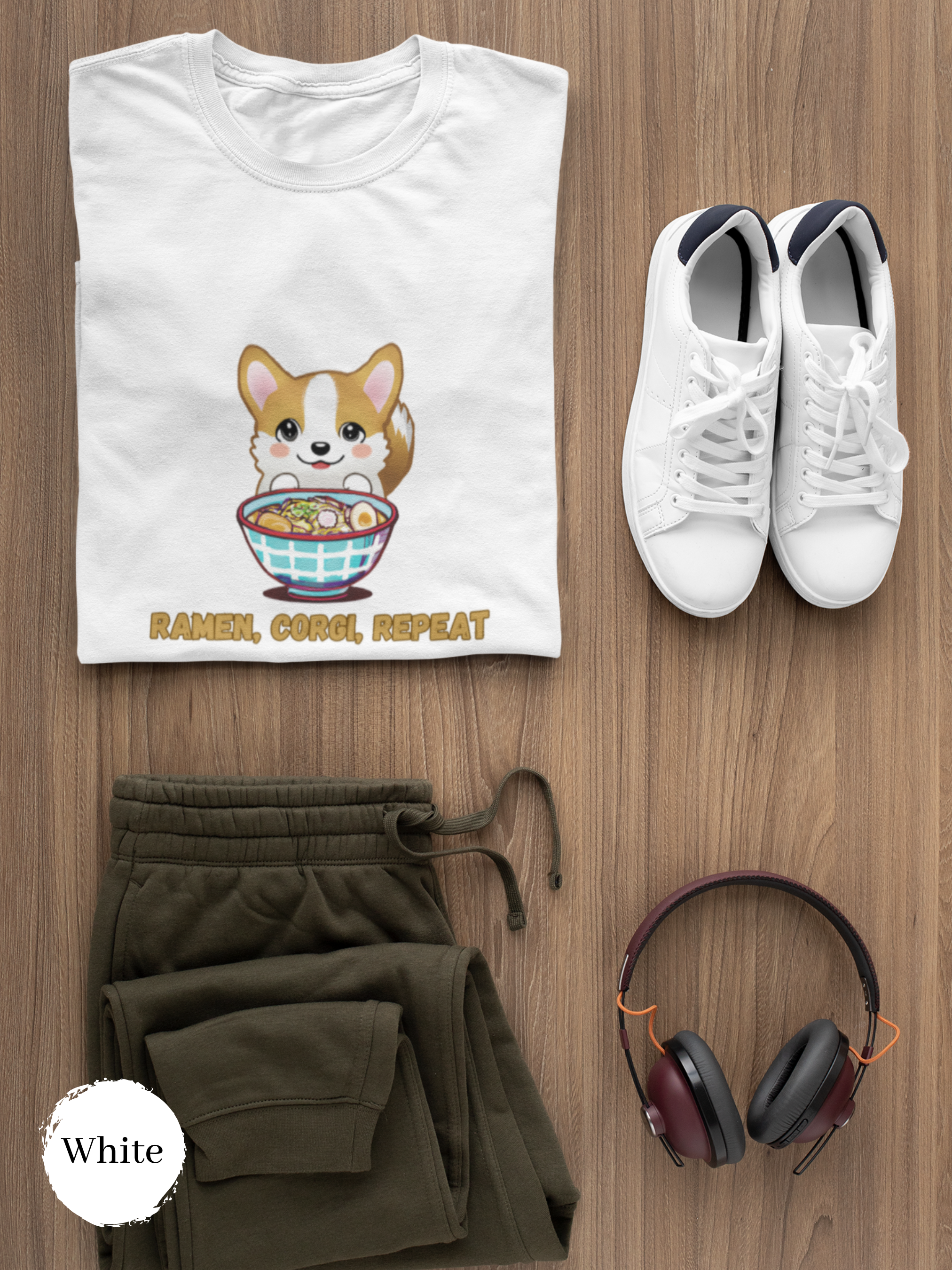 Ramen T-Shirt: Ramen, Corgi, Repeat - Japanese Foodie Shirt with Ramen Art