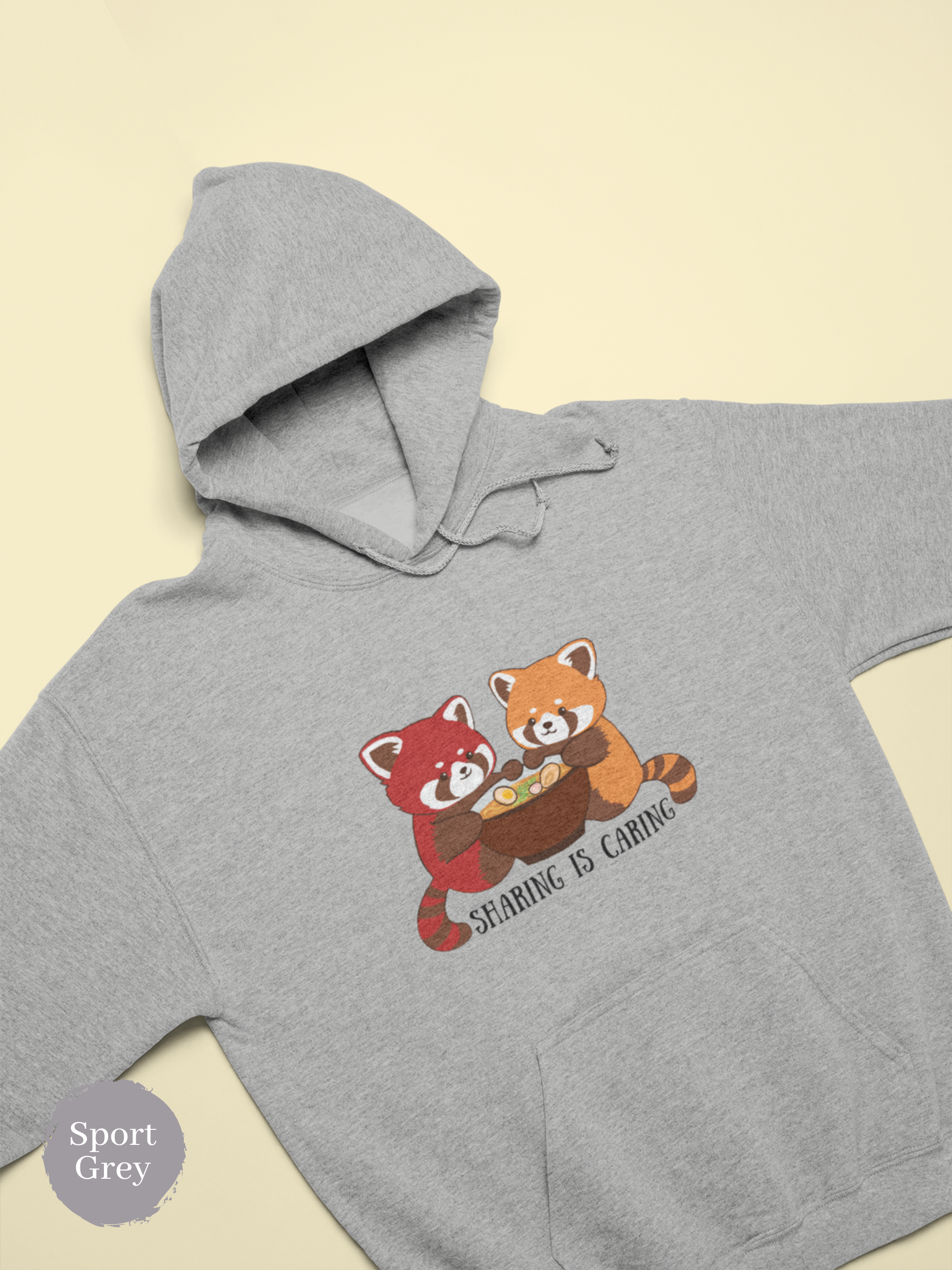 Ramen Hoodie: Sharing is Caring with Red Pandas, Delicious Asian Food Art, and Heartwarming Sentiment
