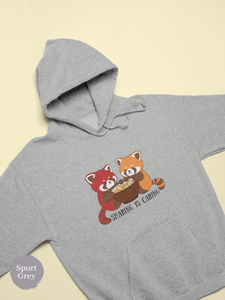 Ramen Hoodie: Sharing is Caring with Red Pandas, Delicious Asian Food Art, and Heartwarming Sentiment