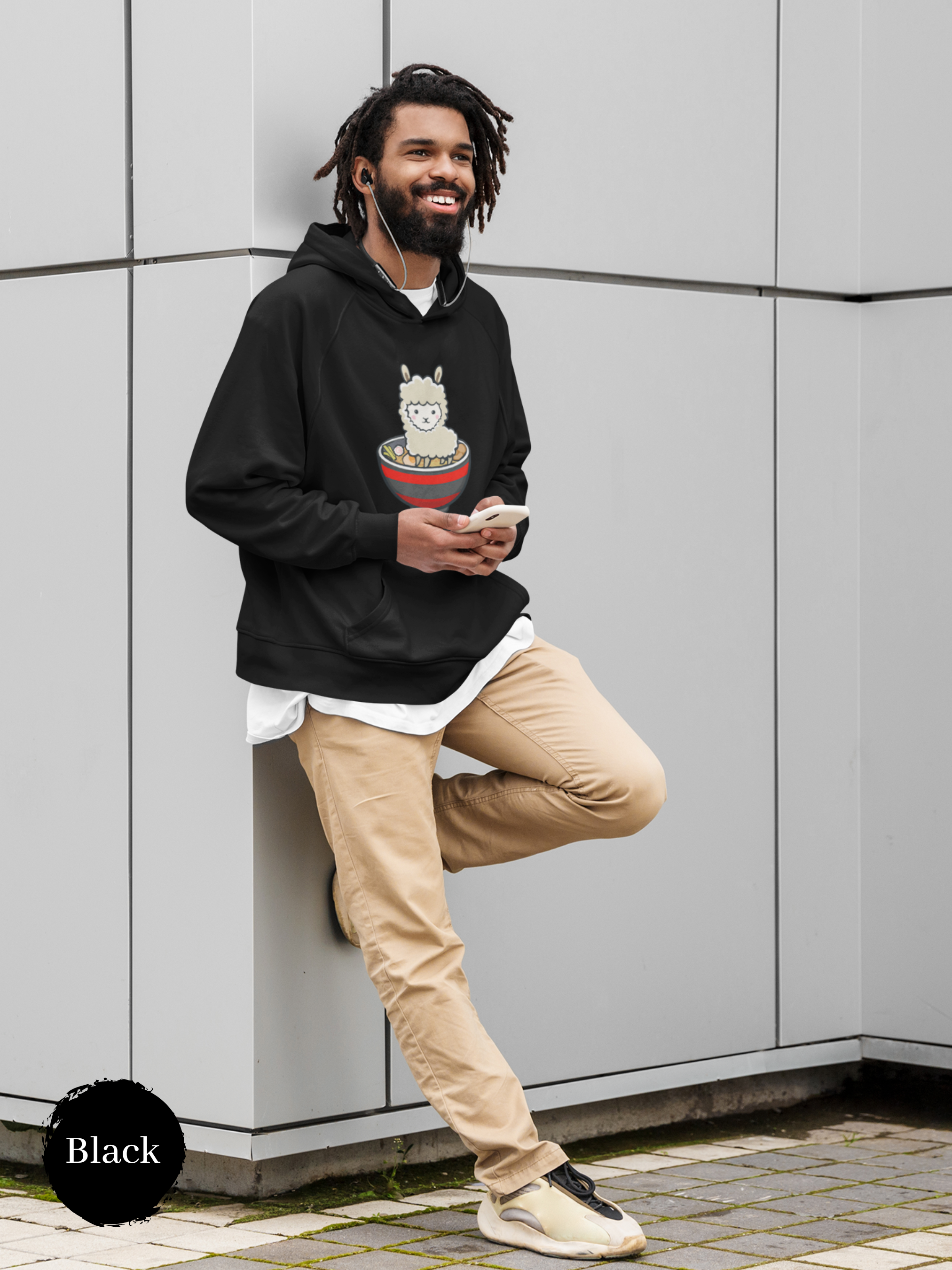 Ramen Hoodie: Llama Ramen Noodles - Playful Pun Hoodie with Cute Ramen Art