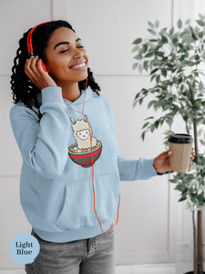 Ramen Hoodie: Llama Ramen Noodles - Playful Pun Hoodie with Cute Ramen Art