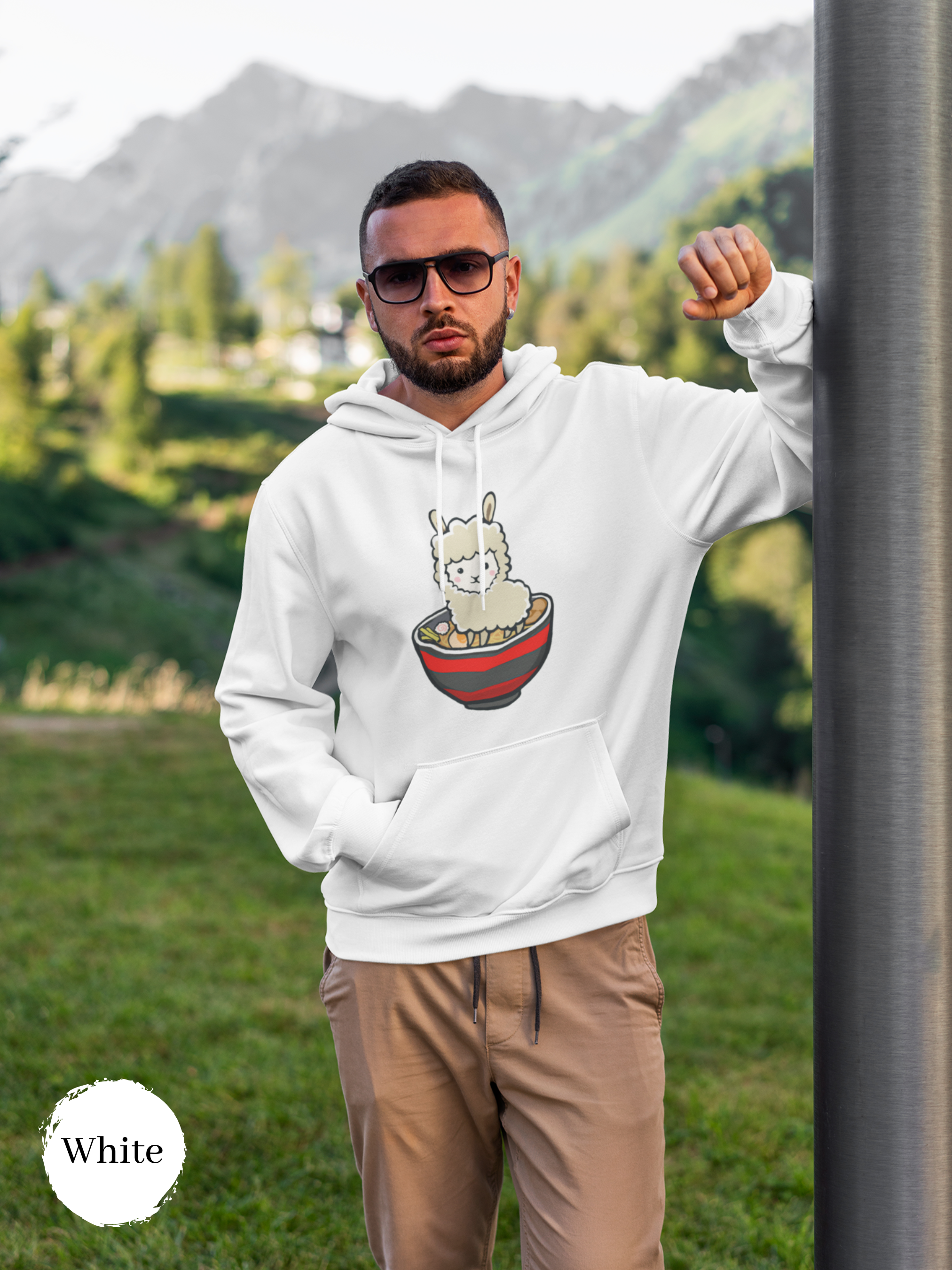 Ramen Hoodie: Llama Ramen Noodles - Playful Pun Hoodie with Cute Ramen Art