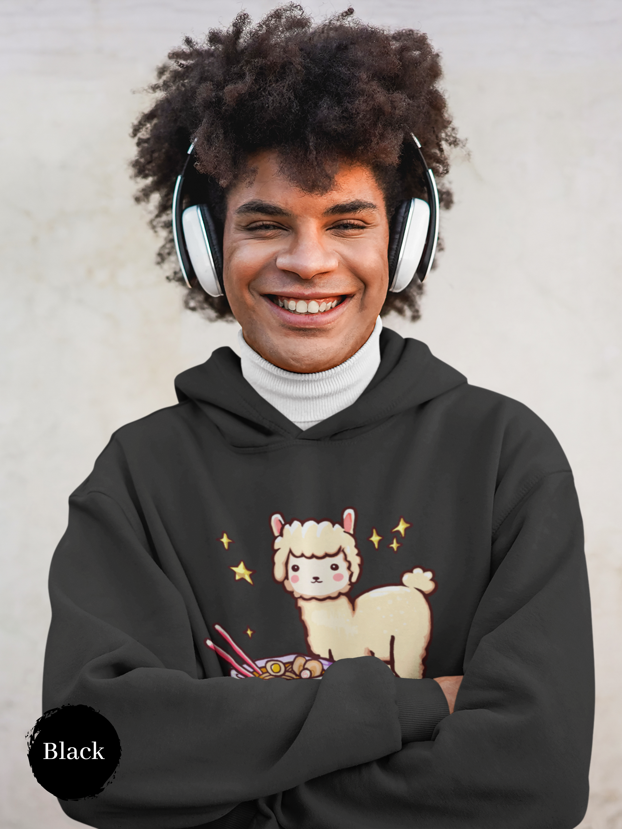 Foodie Ramen Hoodie Llama with Ramen Noodle Soup Asian Fusion