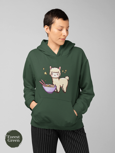 Foodie Ramen Hoodie: Llama with Ramen Noodle Soup, Asian Fusion Ramen Art Hoodie