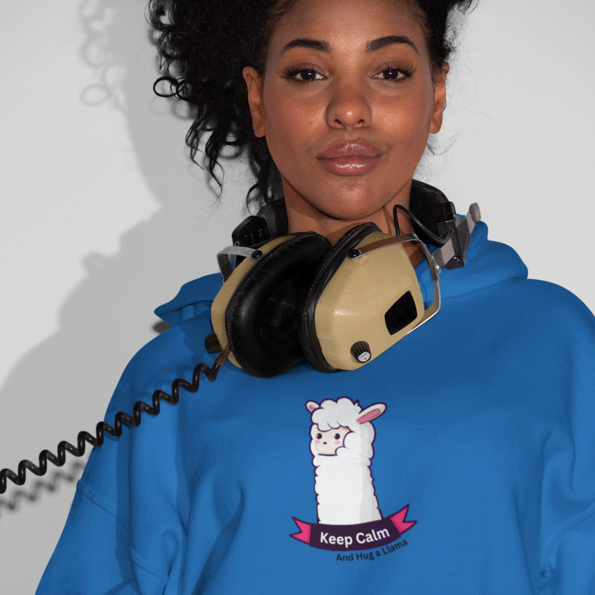 Ramen Hoodie: Keep Calm and Hug A Llama - Ramen Noodle Hoodie with Llama Illustration