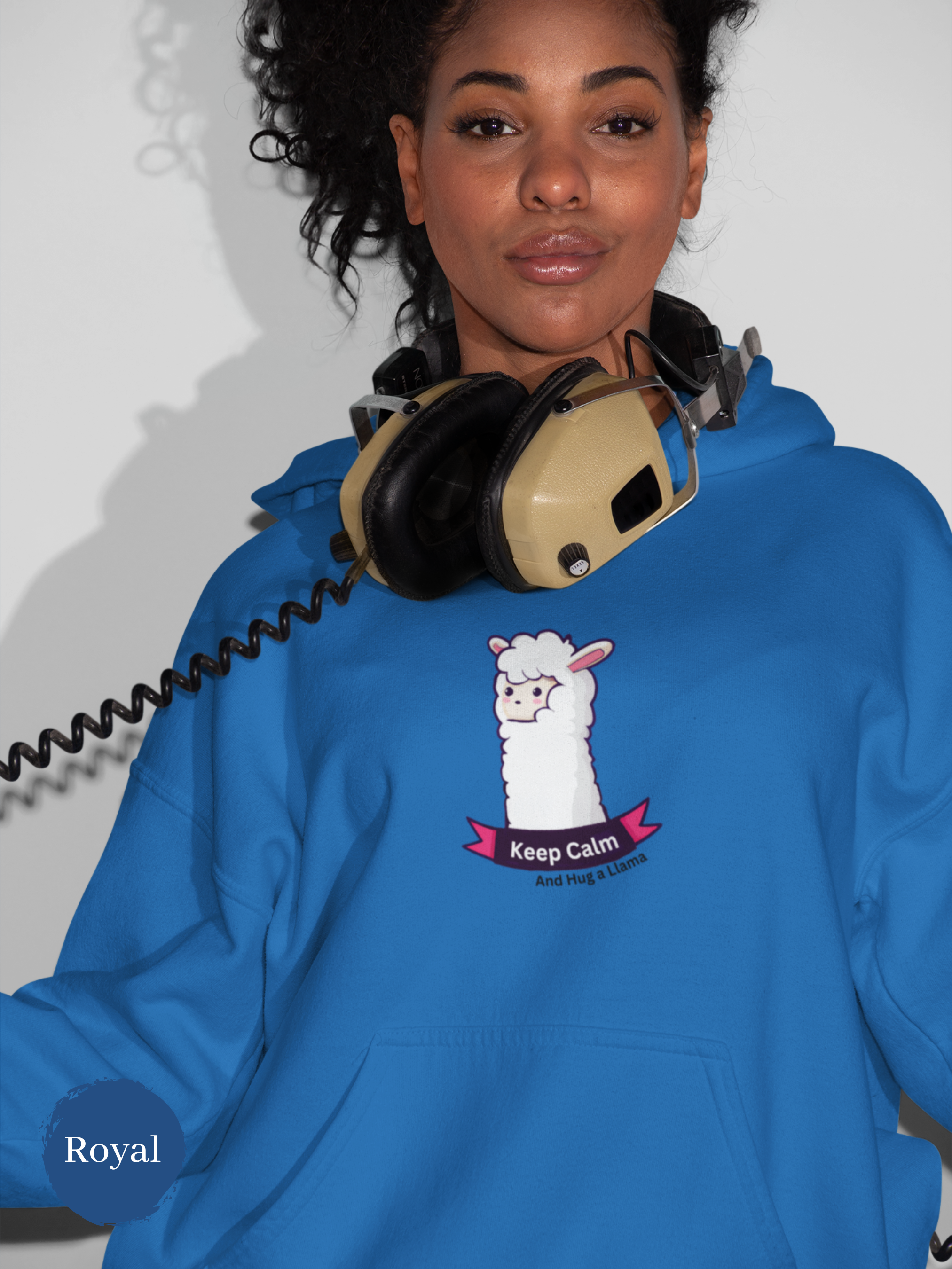 Ramen Hoodie: Keep Calm and Hug A Llama - Ramen Noodle Hoodie with Llama Illustration
