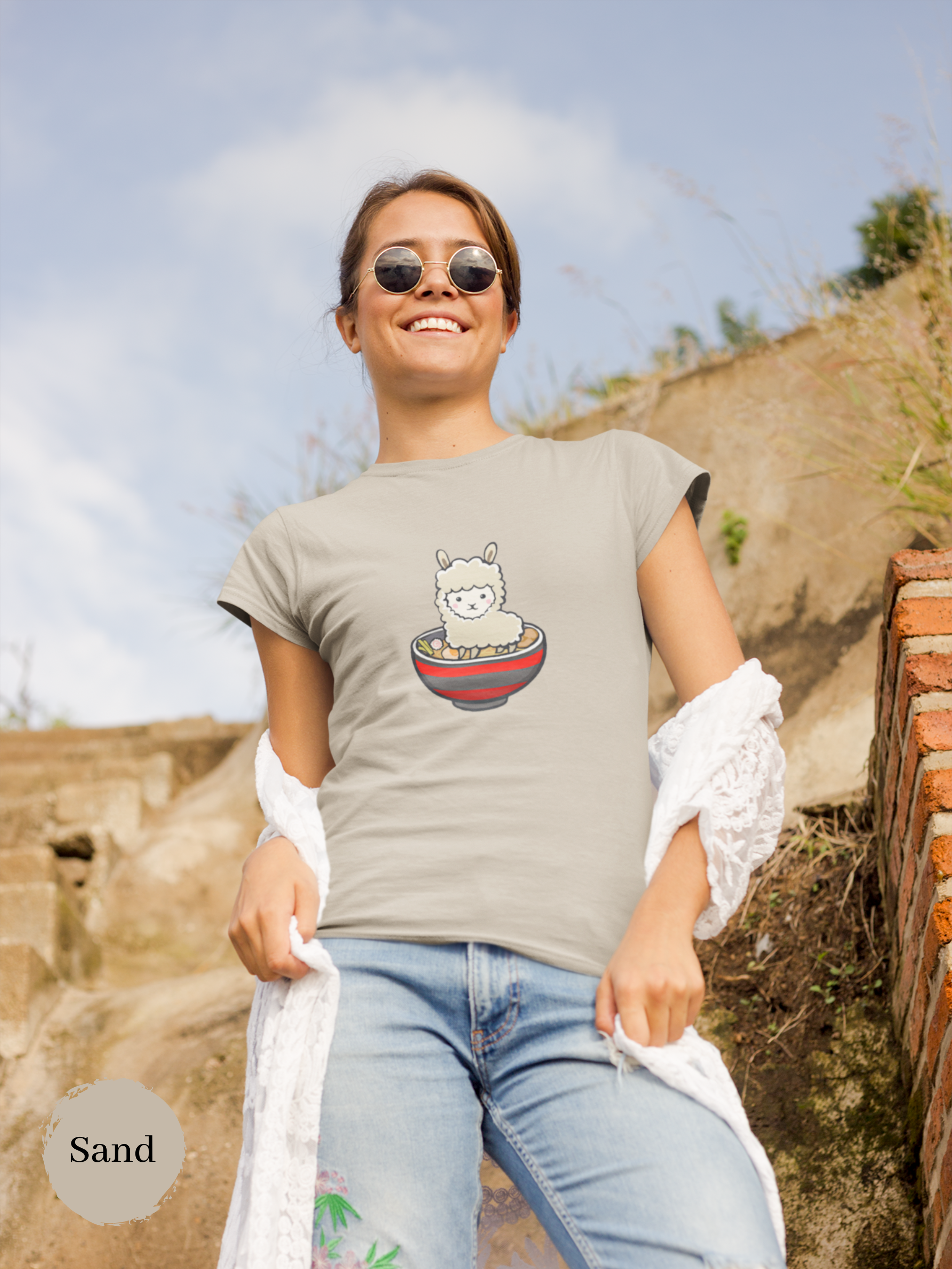 Ramen T-shirt with Llama in Japanese Ramen Bowl - Foodie Shirt for Ramen Art Fans