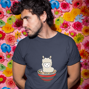 Ramen T-shirt with Llama in Japanese Ramen Bowl - Foodie Shirt for Ramen Art Fans