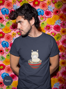 Ramen T-shirt with Llama in Japanese Ramen Bowl - Foodie Shirt for Ramen Art Fans