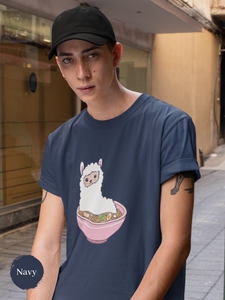 Ramen T-shirt with Llama in Japanese Ramen Bowl - Foodie Shirt for Ramen Art Fans