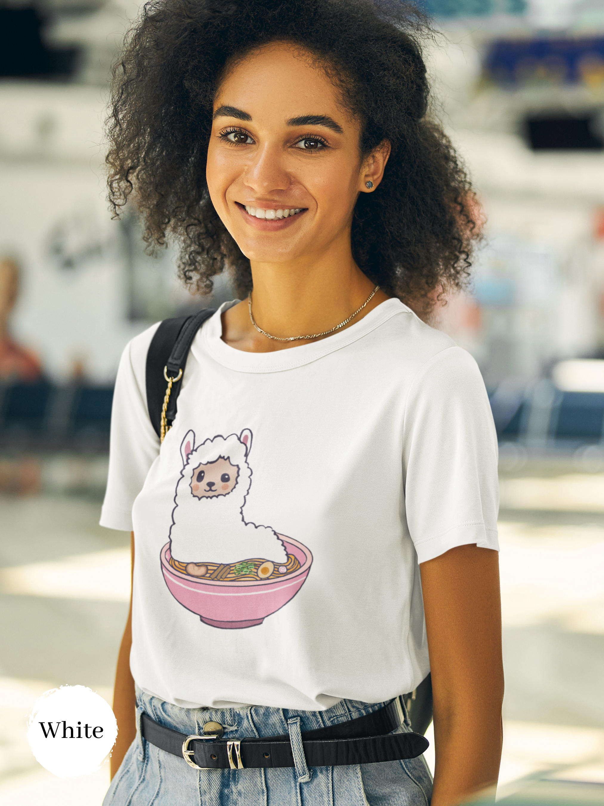 Ramen T-shirt with Llama in Japanese Ramen Bowl - Foodie Shirt for Ramen Art Fans